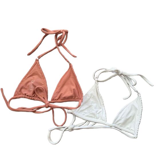 IShine365 Bikini Top Bundle S Small Smocked Triangle Tie Neck Rust White Nylon - Picture 2 of 6